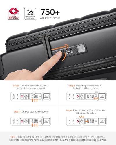 ISLAND ELEPHANT Expandable 20Inch Carry On Luggage Airline Approved - Top Opening Hardside Travel Suitcase Unbreakable -with Cup Holder,USB Charge,Side Pothook, 360°Spinner Wheels, TSA Lock-Black