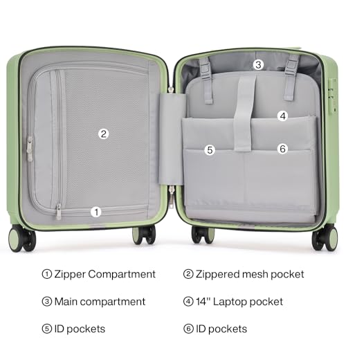 Hanke 16 Inch Underseat Carry On Luggage, Airline-Approved Hard Shell Small Suitcase with Spinner Wheels, Lightweight Tsa Lock Travel Luggage for Short Trips(Bamboo Green)