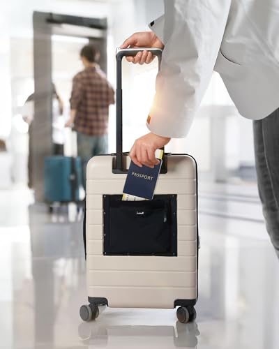 LUGGEX Carry On Luggage 22x14x9 Airline Approved,HUP3 Accelerate Access with DiHook, Handy Pouch, 20 inch Expandable Hard Shell Suitcases with Spinner Wheels (EX-Enhance,Reef Black,20 Inch,37L-41L)