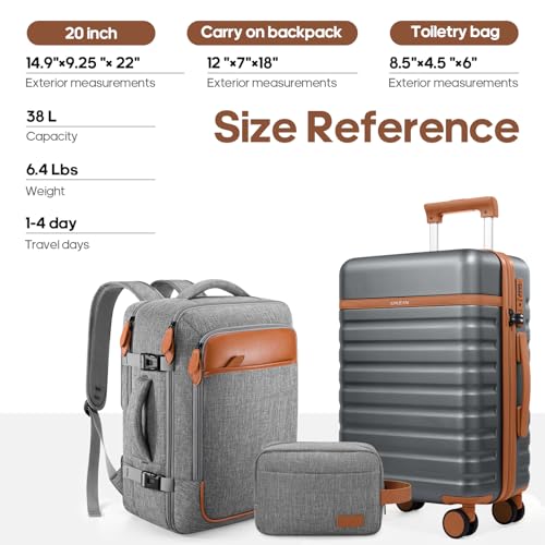 UKEIN Luggage Sets 3Piece, Carry On Luggage 20in Suitcase Set With Backpack