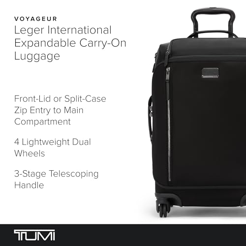TUMI - Voyageur Leger 4 Wheeled Luggage - Women's Lightweight and Spacious, Sleek Silhouette, Durable Premium Suitcase - 21.8" Dual Access Expandable Carry-On, Black with Gunmetal Hardware