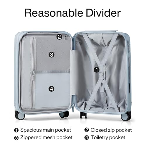 Hanke 20 Inch Expandable Carry on Luggage 22x14x9 Airline Approved Lightweight PC Hard Shell Suitcases with Wheels Travel Luggage Rolling Suitcase Travel Luggage Bag for Weekender(Gray)