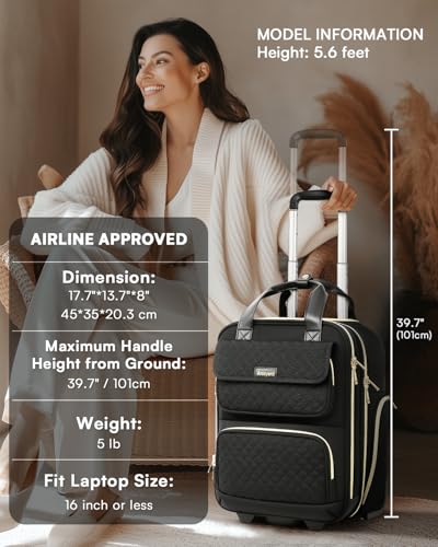 Arcoyard Underseat Carry On Luggage with Wheels, Airline Approved Personal Item Luggage, 16-Inch Multi-functional Underseat Luggage, Lightweight Overnight Suitcase for Women, Bussiness, Travel, Black