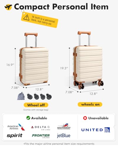Lekesky 16 Inch Underseat Carry On Luggage Airline Approved, Small Hard Shell Suitcase with TSA Lock Spinner Wheels, Lightweight Personal Item Carry-On for Travel, Beige-Brown