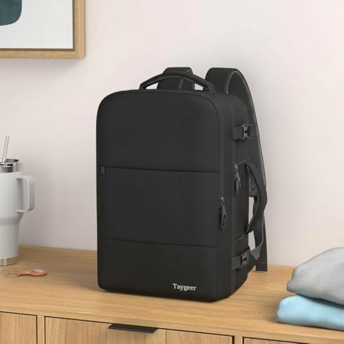 Taygeer Travel Laptop Backpack for Men Women, Airplane Approved Travel Backpack Suitcase with Water Bottle Pocket, Lightweight College 35l Luggage Bag 15.6inch Laptop Mochila Gifts for Business,Black