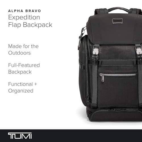 TUMI - Alpha Bravo Expedition Flap Backpack - Large Carry On Backpack - 21.0" X 12.5" X 7.5" - Fits up to 17" Laptop - Black
