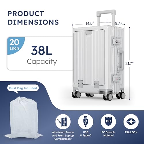 ALPHA CAMP 20 Inch Aluminum Frame Carry-On Luggage with Front Opening