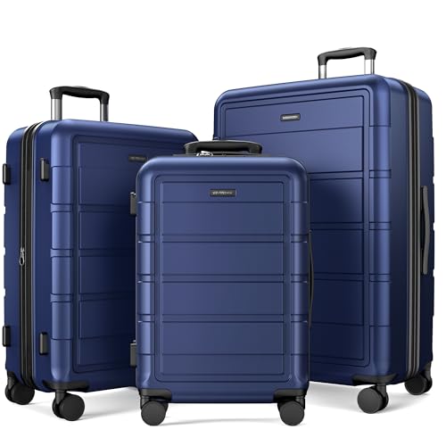 SHOWKOO PRO G-Series Luggage Sets 3 Piece Expandable, Upgrade 100% PC Durable Hardshell Suitcase with Wheels TSA Lock Deep Blue