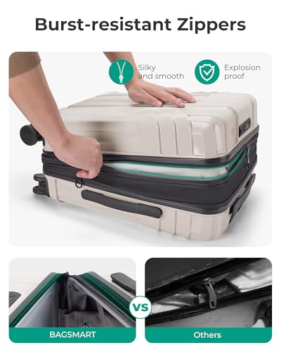 BAGSMART Expandable Carry On Luggage 22x14x9 Airline Approved, Biege