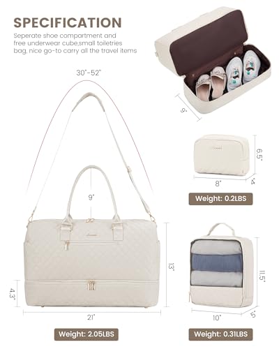 LOVEVOOK Travel Duffle Bag for Women, Weekender Overnight Bag with Shoe Compartment, Carry on Case with Toiletry Kit, Gym Duffel Bag with Wet Pocket, Hospital bags for Labor and Delivery, 3 Pcs Set