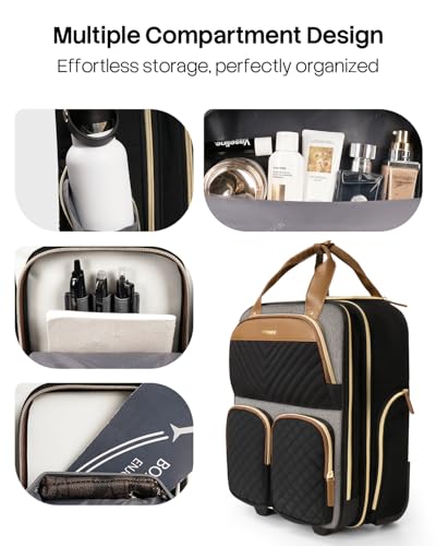 Arcoyard Underseat Carry On Luggage with Wheels, Multiple Compartments Airline Approved Personal Item Bag, Travel Carry-On with Leather Handle, Lightweight Rolling Suitcase for Women, Grey Brown