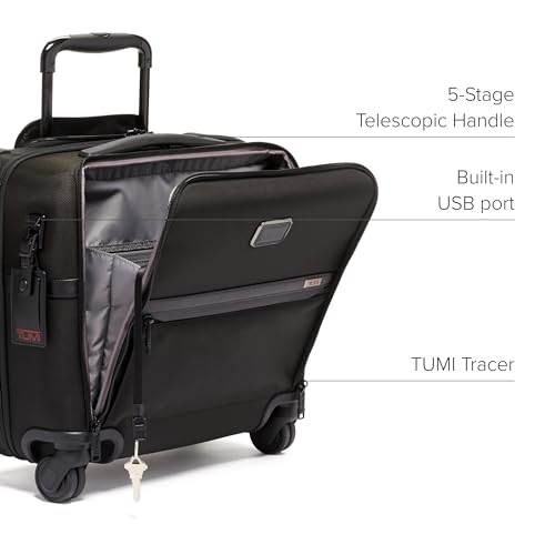 TUMI - Alpha Compact 4 Wheeled Brief - Rolling Carry On Briefcase. Laptop Bag for Commuting and Travel - Black