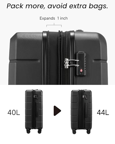 YOETEY Carry On Luggage 22x14x9 Airline Approved, Expandable ABS Hardside Suitcase with Spinner Wheels & TSA Lock, Lightweight Travel Suitcase for Business (20 in, Black)