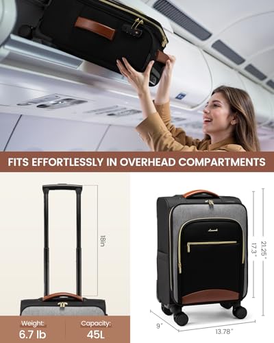 LOVEVOOK Carry On Luggage 22x14x9 Airline Approved, 20 Inch Softside Suitcases with Wheels, Lightweight Spinner Carry on Suitcase with TSA Lock, Water-Resistant Large Capacity Luggage for Travel