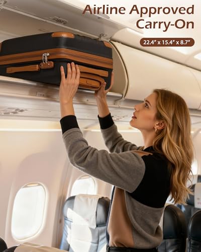 Coolife Carry On Luggage, Suitcase with Durable and Lightweight, carry on suitcase with ABS Hardshell, Dual Spinner Wheels, TSA Lock, and YKK Zipper(apricot black, S(20in)_carry on)
