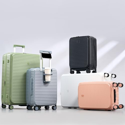 HanTrip 20 Inch Carry on Luggage 22x14x9 Airline Approved Hard Shell Suitcases with Wheels, Top Opening Expandable Carry on Luggage with Cup Holder Small Rolling Suitcase with Lock, Silver