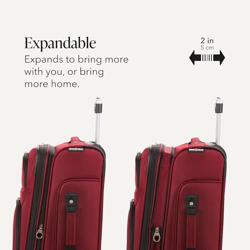 SwissGear Sion Softside Expandable Luggage – Carry-On Suitcase with 360 Degree Wheels & Retractable Handle – 21 Inch, Perfect for 1-3 Night Trips – Burgundy