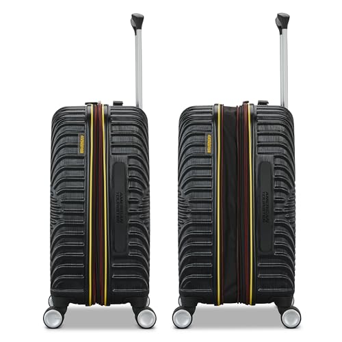 American Tourister Mickey Mouse Carry-On Luggage - Airline Approved, Durable Hardshell with RightHeight Adjustable Handle - Expands 1.5in - Roll Confidentially with Dual 360 Spinner Wheels