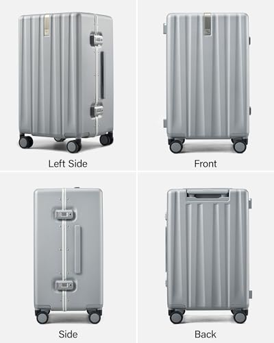 Hanke Premium 20 Inch Zipperless Carry-On Luggage, Aluminum Frame Hard Shell PC Suitcase with TSA Lock, Water-Resistant, 8 Quiet Spinner Wheels for Short Business Trips & Weekend Getaways（Grey）