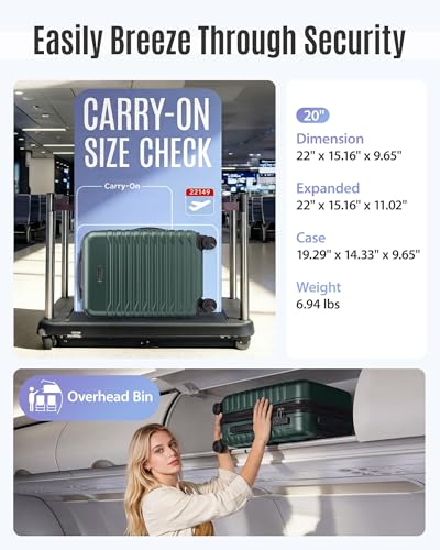 LIGHT FLIGHT Expandable Carry On Luggage 22x14x9 Airline Approved with Double Spinner Wheels, 20 Inch Lightweight Hard Shell Rolling Suitcases with TSA Lock, Pine Green