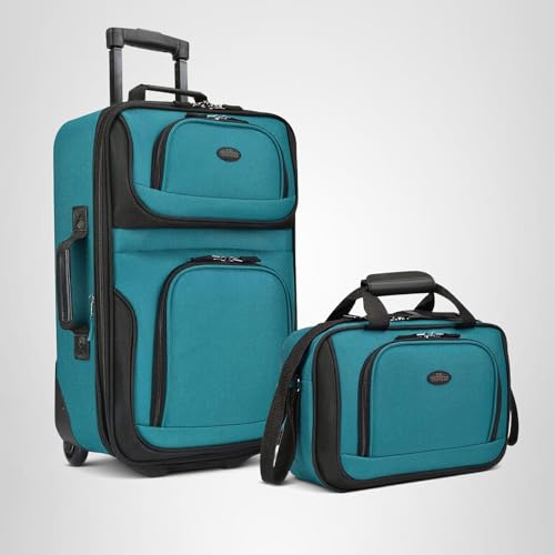 U.S. Traveler Rio Lightweight Softside Rolling Carry-on Suitcase, 2-Wheel Single, Teal