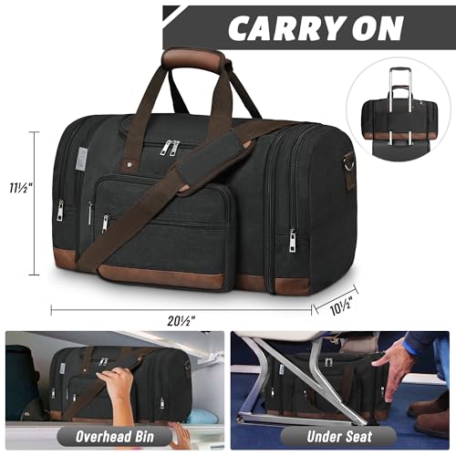 Wohlbege Duffle Bag for Travel,Overnight Weekend Gym Carry On Luggage Bag, 50L Canvas Travel Duffel Bag for Men Women, Expandable Spacious Travel Duffel Bag, Black