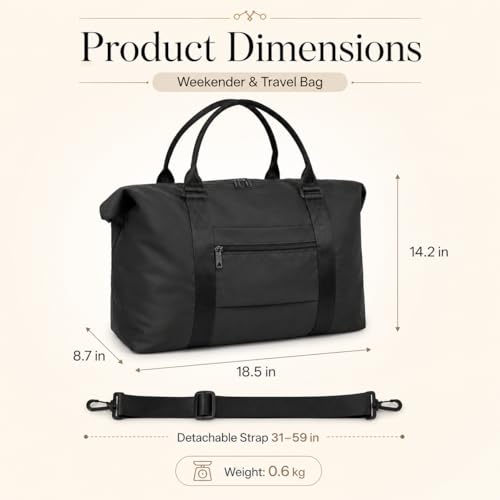 Travel Duffle Bag, Weekender Travel Bag Men Small Gym Bag for Women, Hospital Bag for Labor and Delivery, Overnight Bag Luggage Bag with Trolley Sleeve, Airplane Travel Essentials for Flying(Black)