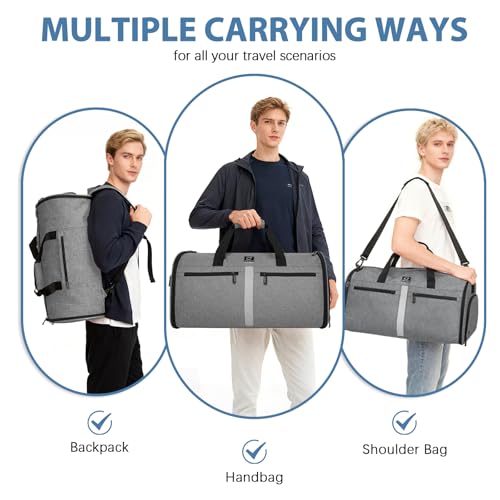 Garment Bags for Travel,50L Carry on Convertible Garment Duffle bag with Shoulder Strap,3 in 1 Hanging Suit Travel Bag with Shoulder Strap