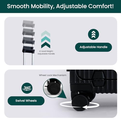 Nobl Travel Carry On Luggage, Noble Zipperless Aluminum Frame, 22.5x15x9.5, 360 Degree Spinner Wheels, TSA Locks, USB Charging Port, Cup & Phone Holder - Jet Black