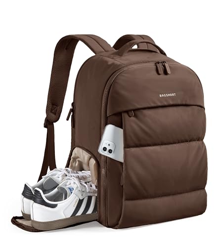 BAGSMART 30L Travel Backpack for Women, Carry on Backpack for Airplanes, Gym Backpack with Shoe Compartment, Lightweight Travel Bag Fits 15.6 Inch, Water-Resistant, Chocolate