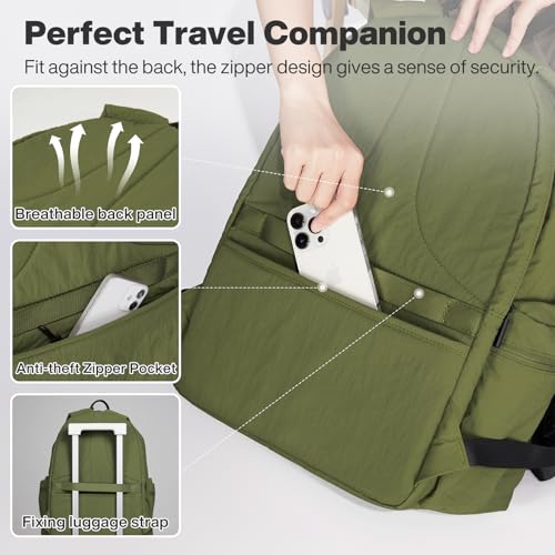mixi Outdoor Lightweight Backpack Casual Carry On Laptop Backpack Travel Bookbag for Women Men, Water Resistant Durable Hiking Bag for Camping Weekender Sports College Work, 17 Inch, Jungle Green
