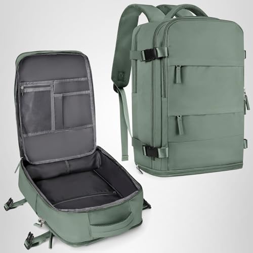 coowoz Travel Backpack For Women Men,Carry On Backpack,Hiking Backpack Waterproof Outdoor Sports Rucksack Casual Daypack Travel Essentials(Olive Green)