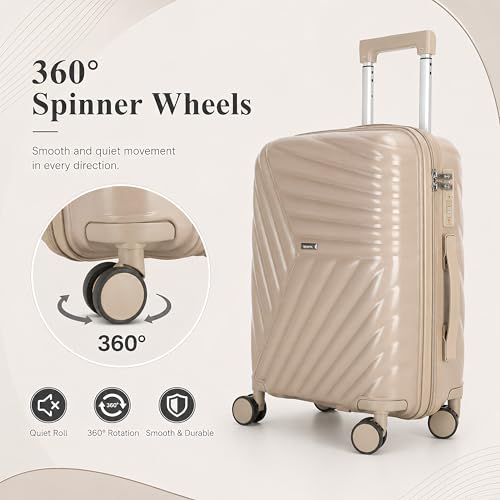 20 In Carry On Luggage with TSA Lock, 22x14x9 Airline Approved Hardside Suitcase, Lightweight PP Travel Luggage with 360° Silent Spinner Wheels, Anti-Burst Zipper for Business (Champagne Chevron)
