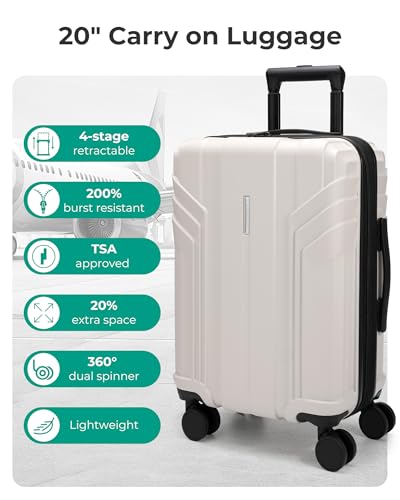 BAGSMART Expandable – Hardside Carry-On – Beige for 22x14x9 carry-on luggage detail 2