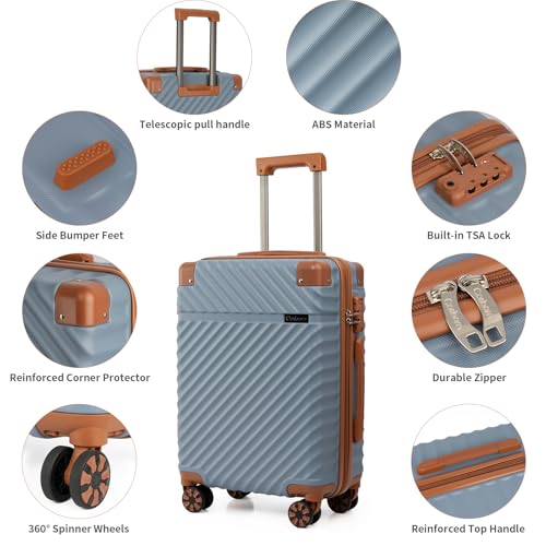 Cosbarn Carry On Luggage 22x14x9 Airline Approved, Hardside 20 Inch Carry on Suitcases with Wheels, Hard Shell ABS Lightweight Carry on Luggage Set, Travel Suitcase Set with TSA Lock, SkyBlue