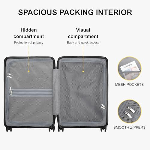 LEVEL8 Carry on Suitcase for Women Men, Carry-on Luggage Airline Approved, Travel Bag with Spinner Wheels, Lightweight Luminous Textured Hard Shell, Tsa Lock, 20 Inch, Cream White
