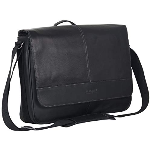 Kenneth Cole REACTION Risky Business Messenger Full-Grain Colombian Leather Crossbody Laptop Case & Tablet Day Bag, Black