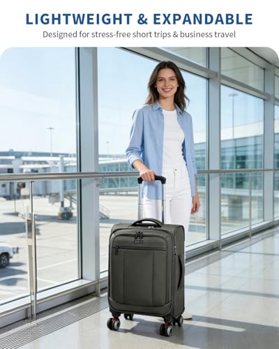 ECOHUB Carry On Luggage Airline Approved, 21 Inch Height Softside Carry On Suitcase with Spring Shock-Absorbing Spinner Wheels, Lightweight Travel Luggage with TSA Lock, Fits 22x14x9 Carry-On Bag