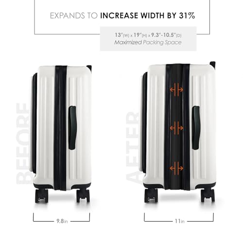 TRAVELARIM 22 Inch Carry On Luggage 22x14x9 Airline Approved, Small Carry On Suitcase, Hard-shell Carry-on Luggage with Wheels, Durable Expandable White Luggage Carry-On with Cosmetic Case