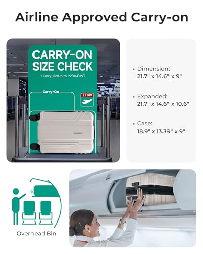 BAGSMART Expandable Carry On Luggage 22x14x9 Airline Approved, Biege