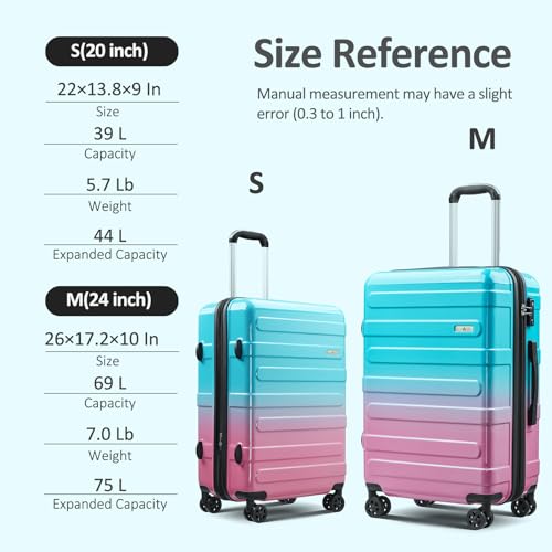 VIVIcity Carry on Luggage 22x14x9 Airline Approved, Expandable 20 Inch Hardside Suitcase with Wheels TSA Lock, PC+ABS Lightweight Carry on Suitcases for Women
