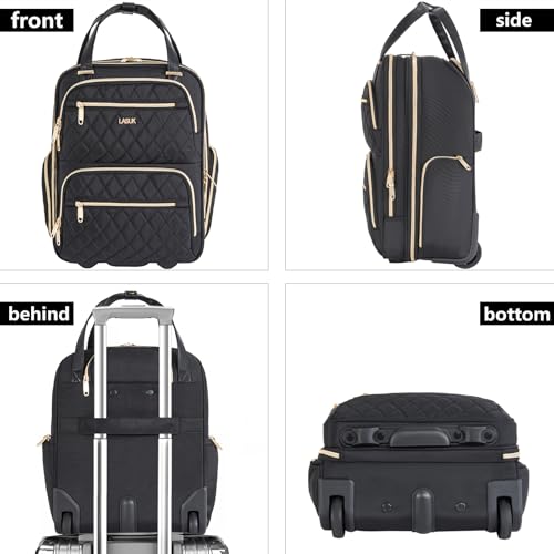LASUK Underseat Carry On Luggage with Wheels, 17inch Lightweight Overnight Soft Sided Personal Luggage Bag Carry-On Suitcase for Short Trip Travel Business, Black
