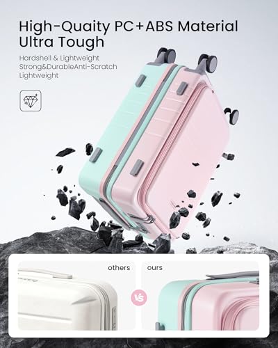 LOVEVOOK Hard Shell Carry On Luggage 22x14x9 Airline Approved,22 Inch Cute Carry On Suitcase with Spinner Wheel TSA Lock,Lightweight Travel Luggage Rolling Suitcase,Gifts for Men Women,Pink-Mint green