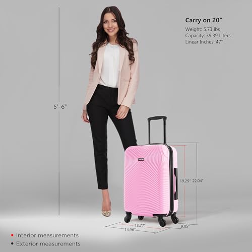 DUKAP INCEPTION Luggage with Spinner Wheels | Durable Lightweight Hardshell Suitcase, Travel Bag with Handle and Trolley, 20-Inch Carry On Small Luggage | Pink