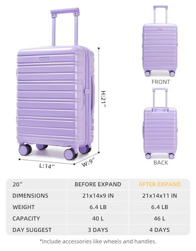 LARVENDER Carry On Luggage 22x14x9 Airline Approved, Suitcases with Wheels