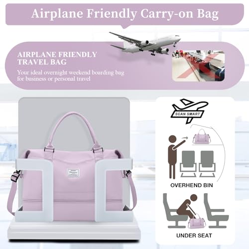 Weekender Bags for Women,Personal Item Travel Bag with Shoes Compartment,Overnight Travel Duffel Bag with Toiletry Bag