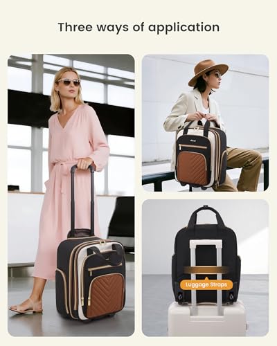 LOVEVOOK Underseat Carry On Luggage with Wheels, Stylish Under Seat Luggage with Giant Tumbler Holder Pocket, Soft Sided Small Suitcase for Travel, Work