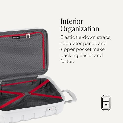 SwissGear 7366 Signature Hardside Expandable Luggage with Spinner Wheels, TSA Lock, Cup-Holder, White, Carry-On 19-Inch