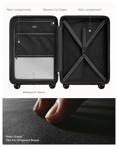 LUGGEX Carry On Luggage 22x14x9 Airline Approved,HUP3 Accelerate Access with DiHook, Handy Pouch, 20 inch Expandable Hard Shell Suitcases with Spinner Wheels (EX-Enhance,Reef Black,20 Inch,37L-41L)