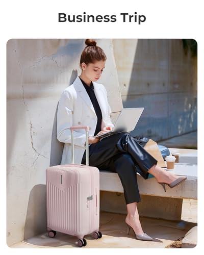 BAGSMART Carry On Luggage 22x14x9 Airline Approved with Spinner Wheels,100% PC Hardside Expandable Luggage with TSA Lock for Trips, 20 Inch Rolling Suitcases for Men Women,Pink